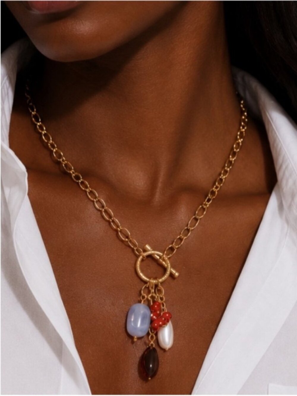 New! 18K Gold Plated Pearl Heart Charm Link Necklace NWOT 3039